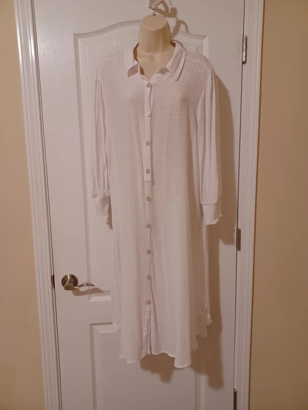 Women’s White Slip-On Button-Front Swim Coverup
